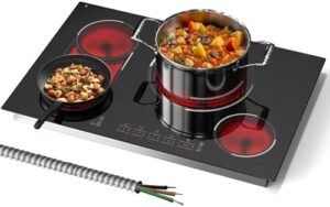 Here is the generated SEO meta description:

"Upgrade your kitchen with this 30-inch electric cooktop featuring 4 burners, ceramic stove top, and BBQ burner. Enjoy touch controls, timer, child safety lock, and pause function for added convenience."