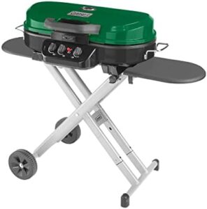 "Upgrade your outdoor cooking experience with Coleman's RoadTrip Swaptop Gas Barbecue Grill, featuring temperature control and a durable green cast iron and aluminum construction. Get ready to grill like a pro!"