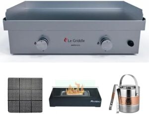 Here is the optimized SEO meta description:

"Cook up a storm with Le Griddle's 2 Burner Outdoor Griddle, featuring 18,000 BTUs and stainless steel construction. Perfect for outdoor cooking, includes clothing cover and made in France."