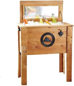 "Stay cool this summer with our rustic brown outdoor beverage cooler, perfect for patio gatherings! Holds 45 quarts of your favorite drinks and snacks."