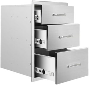 Discover the ultimate outdoor kitchen experience with Gecheer's stainless steel drawer set featuring triple drawers and a chrome handle, perfect for your patio grill station or island.