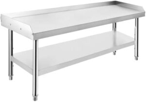Elevate your kitchen game with this stainless steel grill stand featuring a sturdy top shelf, adjustable legs, and ample storage. Perfect for hotels, homes, or commercial kitchens, it supports 1000 lbs of weight.