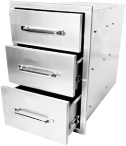 Enhance your outdoor cooking experience with stainless steel drawers featuring 3 layers of storage, measuring 14"W x 20.5"H x 23"D. Perfect for BBQ islands and kitchens! Up to 30% off and free shipping!