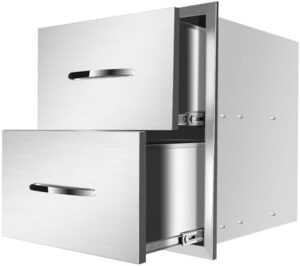 Elevate your outdoor cooking experience with these stainless steel BBQ drawer inserts for built-in patio grill stations, perfect for storing utensils and ingredients.