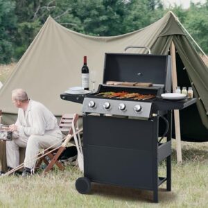 Here is the output:

"Upgrade your outdoor cooking with this 4 Burner BBQ propane gas grill featuring 34,200 BTU output, stainless steel construction, and convenient side tables. Save big on your backyard BBQs, camping trips, or patio gatherings!"