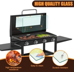 Upgraded Glass Hinged Lid Hood for 36" Blackstone Griddles - Enhance grilling with a thermometer, perfect fit for models 1554, 2149, 2122, and 2151.