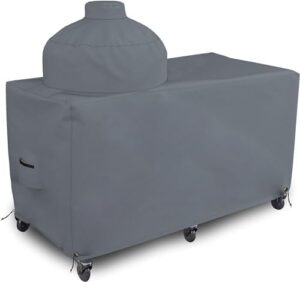 Protect your Big Egg Grill from the elements with this durable 12 Oz waterproof cover featuring UV and weather resistant PVC coating, air vents, and drawstrings. Perfect for outdoor use, dimensions: 72" L x 36" D x 52" H, Grey.
