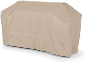 Protect your outdoor grill with the Weather Resistant Covermates Island Grill Cover, made of heavy-duty Ultima 600D polyester and ripstop tan fabric. Fits large islands up to 110 inches.