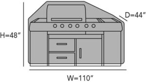 Protect your outdoor grill with the Weather Resistant Covermates Island Grill Cover, made of heavy-duty Ultima 600D polyester and ripstop tan fabric. Fits large islands up to 110 inches.