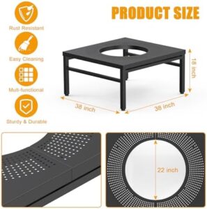 Here is the generated meta description:

"Enhance your outdoor gatherings with Keesha's durable fire pit surround table, perfect for Solo Stove Bonfire, Ranger and more. 38 Inch powder-coated square design with dust cover included."