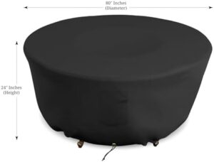 Here is the optimized SEO meta description:

"Protect your outdoor fire pit with this waterproof, UV-resistant cover featuring air vents and drawstrings. Perfect for patio, lawn or backyard use, measures 80"(Diameter) x 24"(H).