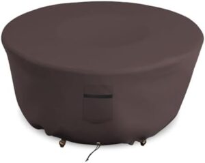 Here is the meta description:

"Protect your outdoor fire pit with this heavy-duty waterproof cover featuring air vents and drawstrings. Perfect for patio, lawn, or backyard use, dimensions 58"Diameter x 24"H."