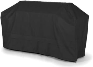 Protect your large outdoor grill island with the Weather Resistant Covermates Island Grill Cover, made of heavy-duty 600D polyester and ripstop black material. Perfect for all-season use, this cover ensures durable protection against harsh weather conditions.