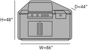Protect your large outdoor grill island with the Weather Resistant Covermates Island Grill Cover, made of heavy-duty 600D polyester and ripstop black material. Perfect for all-season use, this cover ensures durable protection against harsh weather conditions.