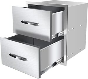 Discover the ultimate outdoor kitchen drawers with stainless steel access and flush mount design. Perfect for grill stations or islands, these double drawers provide ample storage for utensils and accessories.