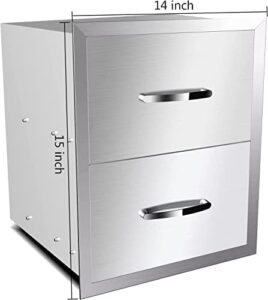 Discover the ultimate outdoor kitchen drawers with stainless steel access and flush mount design. Perfect for grill stations or islands, these double drawers provide ample storage for utensils and accessories.