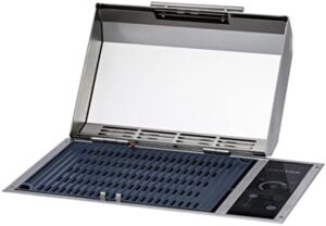 Here is the optimized SEO meta description:

"Upgrade your outdoor cooking with Kenyon Frontier's built-in electric grill featuring IntelliKEN touch control and rust-proof design. UL-approved for indoor/outdoor use, dishwasher-safe grate, and 240V power."