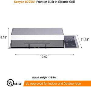 Here is the optimized SEO meta description:

"Upgrade your outdoor cooking with Kenyon Frontier's built-in electric grill featuring IntelliKEN touch control and rust-proof design. UL-approved for indoor/outdoor use, dishwasher-safe grate, and 240V power."