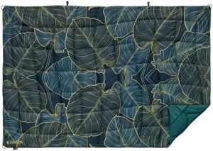Stay cozy outdoors with the Versatile Packable Outdoor Camping Blanket, featuring Primaloft insulation, waterproof material, and oversized dimensions 55"x80" for beach or stadium use.