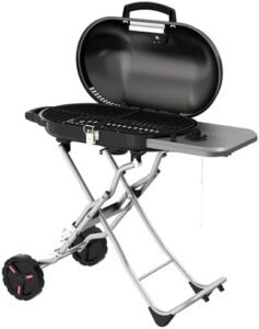 Here is the meta description:

"Compact outdoor cooking solution: ZAFRO's portable propane grill features a hood and side table for camping or backyard barbecues. Perfect for small spaces, with 1-year warranty and free accessories included."
