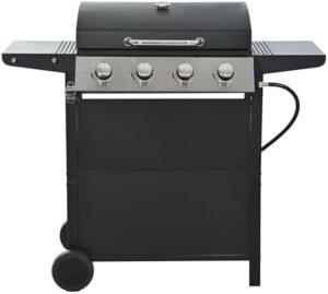 "Upgrade your outdoor cooking experience with this propane grill featuring 4 burners and a thermometer. Perfect for camping or backyard BBQs, its stainless steel construction ensures durability."