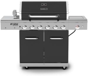 Here is the optimized SEO meta description:

"Sear delicious meals with the Nexgrill Deluxe propane gas grill, featuring a ceramic searing side burner, rotisserie kit, and 60,000 BTUs output. Perfect for outdoor gatherings."