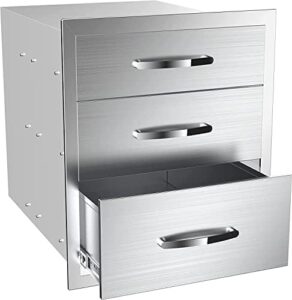 Discover durable storage for your outdoor grill station with these stainless steel drawers. Perfect for holding BBQ accessories and trash, dimensions 14x21x23 inches.