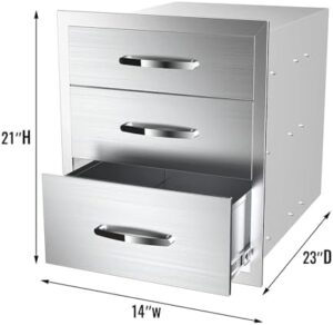 Discover durable storage for your outdoor grill station with these stainless steel drawers. Perfect for holding BBQ accessories and trash, dimensions 14x21x23 inches.