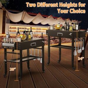Boost your outdoor cooking experience with this portable grill cart for Ninja Woodfire and Blackstone griddles. Features 28" or 34" upgrade height, quick-fold design, and 4 swivel wheels for easy mobility. Perfect for pizza ovens and more!