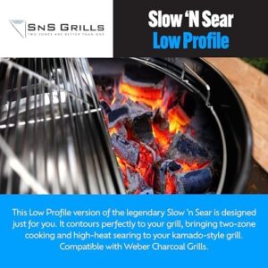 Elevate your grilling game with SnS Grills Slow 'N Sear Charcoal Inserts, perfect for low 'n slow and high-heat cooking. Patent-pending stainless steel design for kettle grills, featuring a low profile 22" accessory.