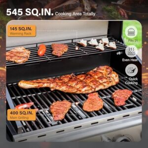 Enhance your outdoor cooking experience with the Sophia & William 4-Burner Propane Gas Grill, featuring a stainless steel body and porcelain-enamelled cast iron grates for durable use. Enjoy a side burner and up to 42,000 BTUs of heat. Perfect for patios!