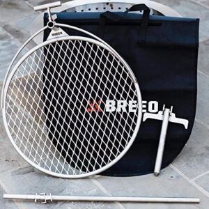 Here is the generated meta description:

"Upgrade your camping experience with Breeo's Outpost Grill 24, a durable stainless steel campfire grate perfect for cooking and featuring a carrying bag for easy transport. Save big on this USA-made accessory!"