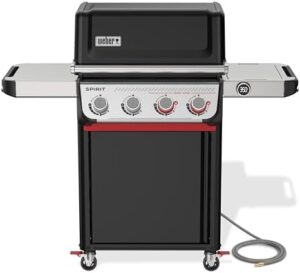 Here is the output:

"Upgrade your outdoor cooking with Weber's Spirit 4-Burner Grill, featuring a natural gas design and sleek black finish. Perfect for backyard gatherings."
