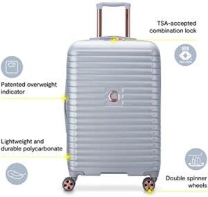 Explore the art of effortless travel with DELSEY PARIS Cruise 3.0 Hardside Expandable Luggage featuring spinner wheels, blue finish and medium checked design, perfect for your next adventure.