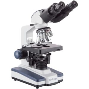 Explore precise lab observations with AmScope's LED Lab Binocular Compound Microscope, featuring a 40X-2500X zoom and 3D-stage for detailed analysis. Includes 50 blank slides and 100 coverslips for extensive use.