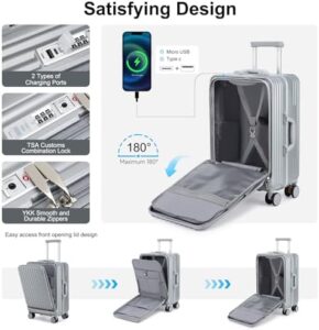 Here is the optimized meta description:

"Travel in style with this lightweight Somago carry-on luggage featuring a front open design, cup holder and USB port. Perfect for frequent flyers, it's airline approved and comes with a TSA lock."