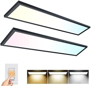 "Upgrade your space with AIKVSXER's 18-pack LED flat panel lights, offering 5500LM brightness and 50W power. Dimmable from 10-100%, suitable for kitchens, garages, or basements. Dimensions: 3000/4000/5000k AC120V"