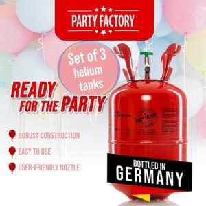 Party like a pro with the Party Factory set of 3 helium tanks, perfect for up to 50 balloons each!