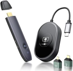 Wireless HDMI transmitter and receiver with USB-C port, 4K decode and 2160P output, perfect for streaming video and audio to your monitor from laptop/TV box/phone or PS5/PC, enjoy seamless connectivity up to 100ft/50M.