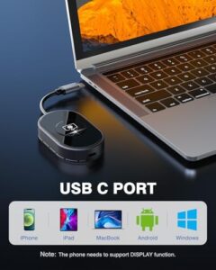Wireless HDMI transmitter and receiver with USB-C port, 4K decode and 2160P output, perfect for streaming video and audio to your monitor from laptop/TV box/phone or PS5/PC, enjoy seamless connectivity up to 100ft/50M.