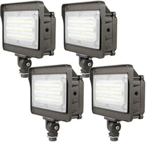 Illuminate your outdoor space with this 50W LED flood light set, featuring dusk-to-dawn photocell and 180-degree adjustable knuckle. Waterproof and ETL listed for safety.