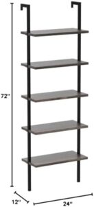 Here is the optimized SEO meta description:

"Modern bookcase for office or home with industrial metal frame and dark walnut brown/black finish. Includes 5 shelves and open ladder design. Perfect for storing books, files, and more in a stylish way."