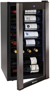 Here is the output:

"Chill and serve with precision using Wine Enthusiast's 28-bottle wine fridge featuring matrix shelves, adjustable thermostat, and LED display. Perfect for home bars and wine enthusiasts."