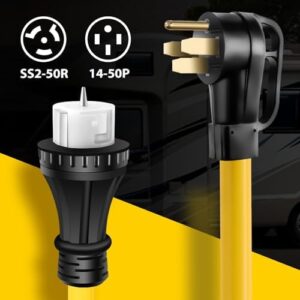 Upgrade your power needs with the STW 6/3+8/1 AWG waterproof combo kit, featuring a generator extension cord and inlet box for reliable 50 Amp connections. Perfect for outdoor use, this durable combo ensures safe and efficient power transfer.