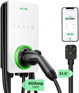 Boost your EV charging experience with the Autel MaxiCharger Level 2 charger, offering up to 40Amp and 240V speeds. Perfect for indoor/outdoor use with a flexible 25-foot cable and NEMA 14-50 plug.