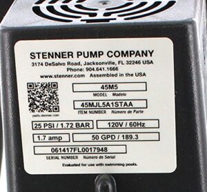 Here is the generated SEO meta description:

"Efficiently pump up to 50gpd with the adjustable 45M5 Stenner Pump, rated at 25psi and featuring a reliable motor-only design."