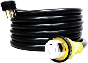 Maximize your RV adventures with the 25FT 50 Amp RV Extension Cord, featuring heavy-duty construction and locking female connector. Ideal for marine use, this STW cord boasts an LED power indicator and durable design.
