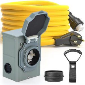 Maximize your power needs with the E-SDS 50 Amp Generator Cord and Pre-Drilled Power Inlet Box combo kit, featuring a waterproof design and ETL listing for reliable performance. Perfect for outdoor use!
