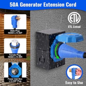 Boost your outdoor power with the Seeutek 50 Amp Generator Cord, featuring a 25 FT extension cord and pre-drilled inlet box for reliable connections. Perfect for RVs, camping, or backup systems.