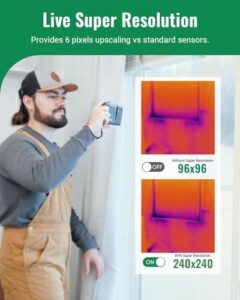 Capture precise temperature readings with the HP96 Thermal Imaging Camera, featuring super resolution 240x240 thermal camera and visual camera, 3.5" touch screen, and more. Perfect for monitoring temperatures from -4°F to 662°F.
